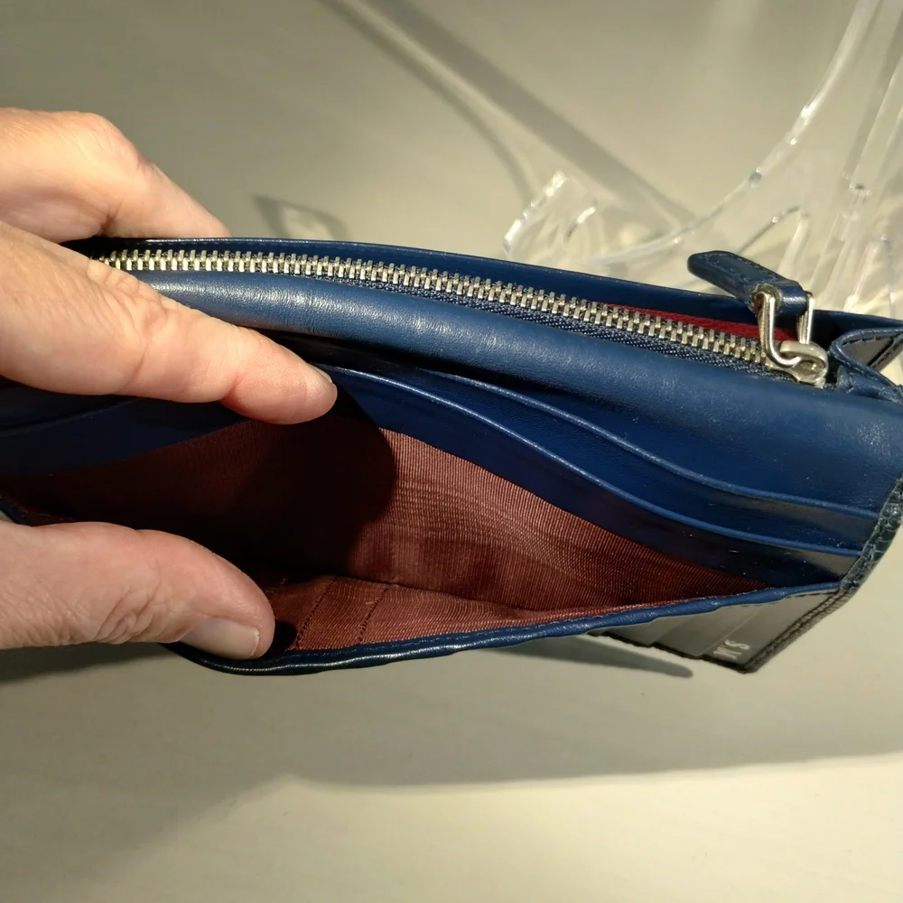 Authentic Blue Bvlgari Unisex Long Leather Wallet Made In Italy with COA
